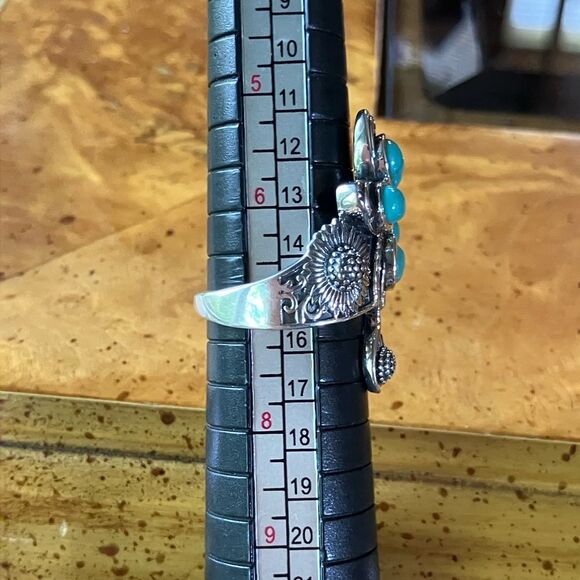Sierra Nevada Turquoise Sterling Silver Butterfly Sunflower Ring Size 7 - Picture 8 of 9